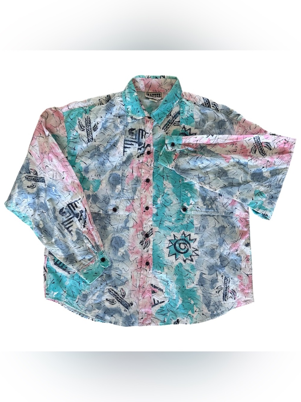 Rafter JX Western Shirt Women Large Blue Pink Vintage 90s Aztec Southwest Rodeo